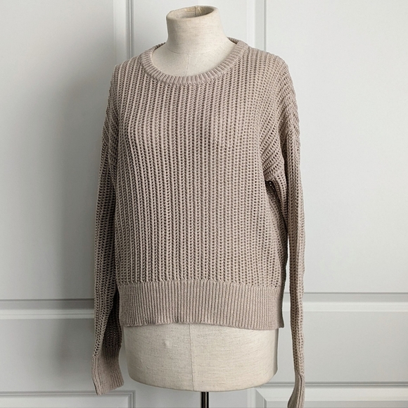 Theory Sweater Open Knit Semi-Sheer Crew Neck Boxy Pullover Oatmeal M NWT - Picture 9 of 11